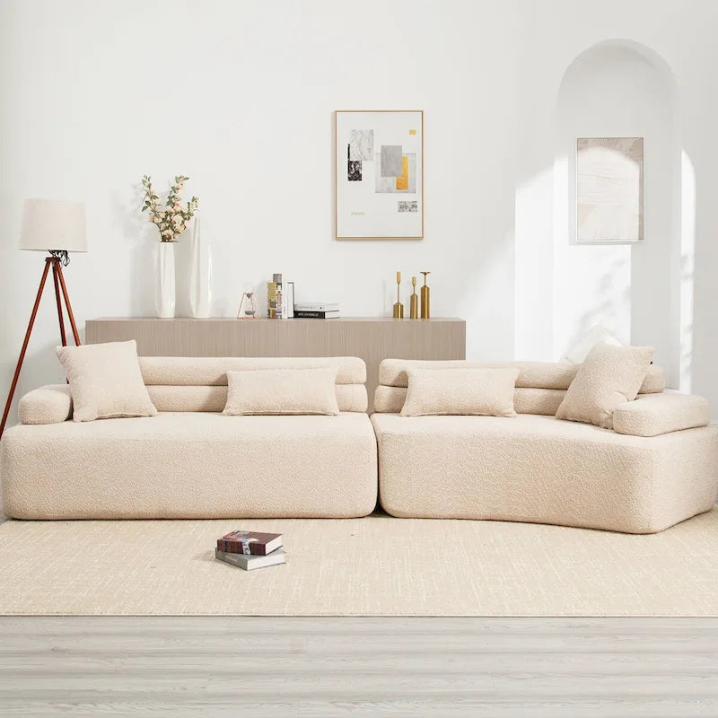 Canapé d'angle rembourré 4 places en tissu bouclé moderne avec 4 oreillers
