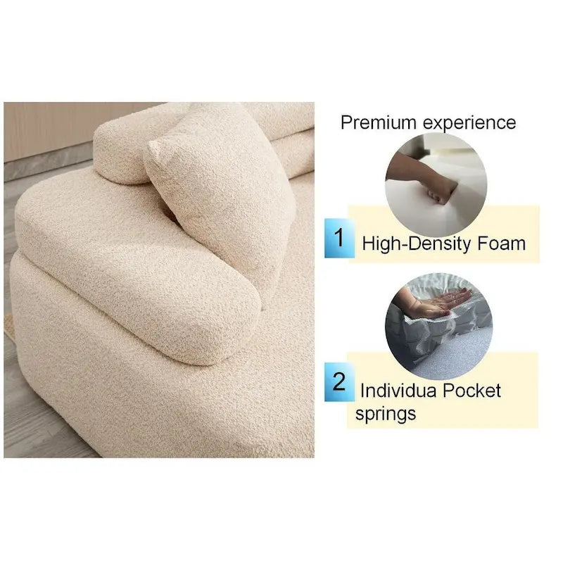 Canapé d'angle rembourré 4 places en tissu bouclé moderne avec 4 oreillers