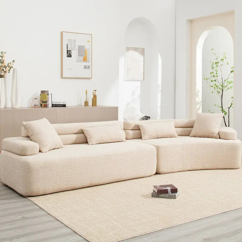 Canapé d'angle rembourré 4 places en tissu bouclé moderne avec 4 oreillers