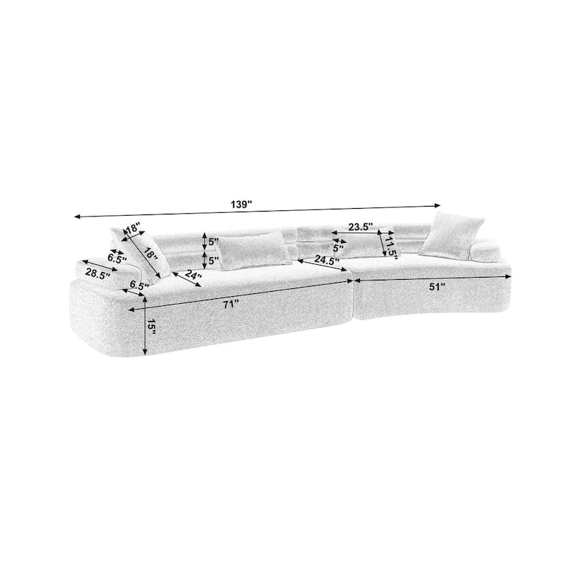 Canapé d'angle rembourré 4 places en tissu bouclé moderne avec 4 oreillers