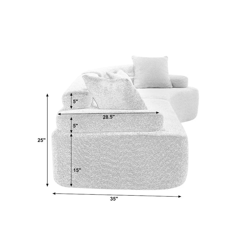 Canapé d'angle rembourré 4 places en tissu bouclé moderne avec 4 oreillers