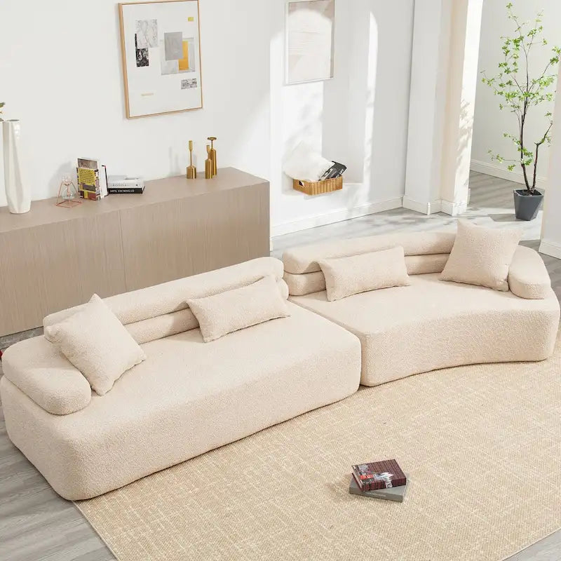 Canapé d'angle rembourré 4 places en tissu bouclé moderne avec 4 oreillers