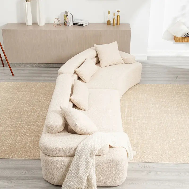 Canapé d'angle rembourré 4 places en tissu bouclé moderne avec 4 oreillers