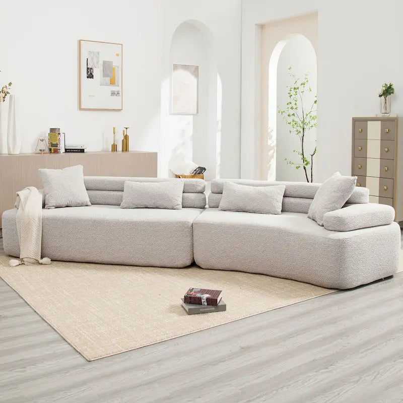 Canapé d'angle rembourré 4 places en tissu bouclé moderne avec 4 oreillers