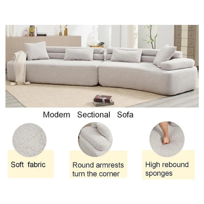 Canapé d'angle rembourré 4 places en tissu bouclé moderne avec 4 oreillers