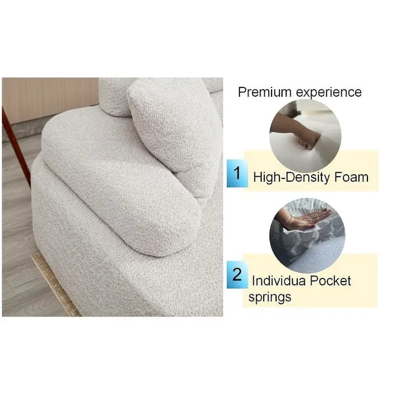 Canapé d'angle rembourré 4 places en tissu bouclé moderne avec 4 oreillers