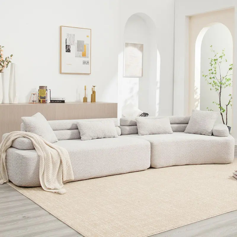 Canapé d'angle rembourré 4 places en tissu bouclé moderne avec 4 oreillers
