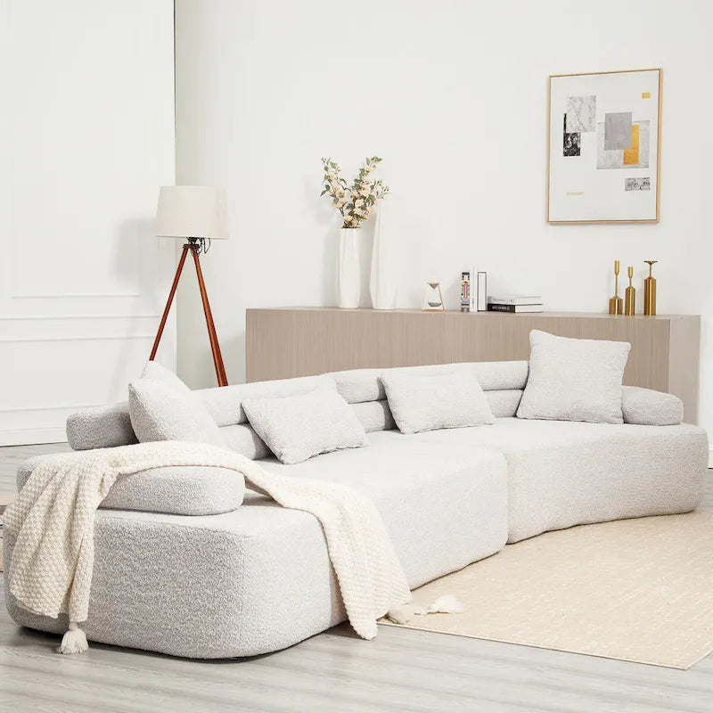 Canapé d'angle rembourré 4 places en tissu bouclé moderne avec 4 oreillers
