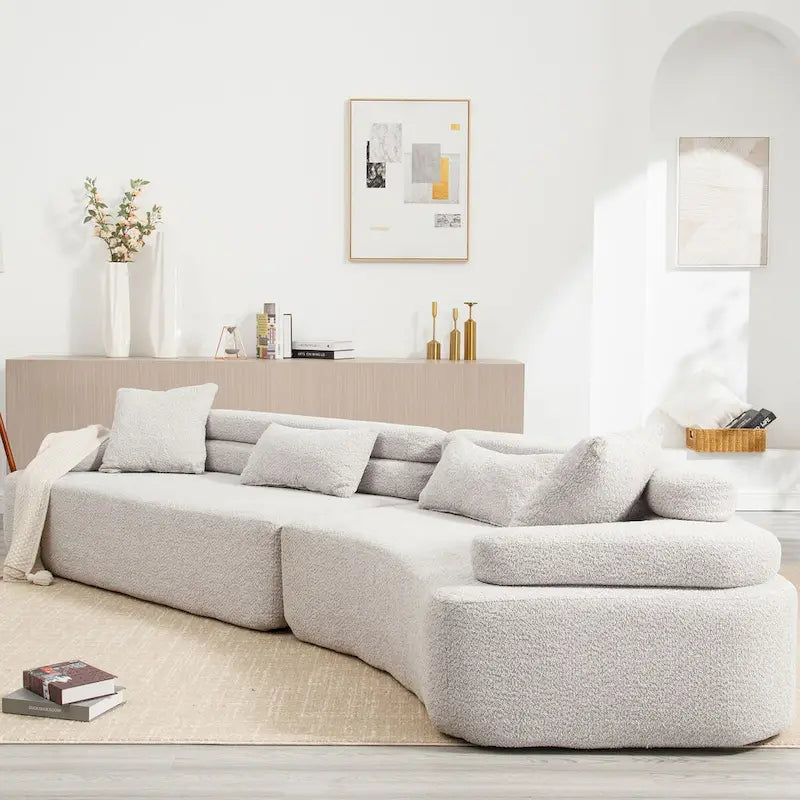 Canapé d'angle rembourré 4 places en tissu bouclé moderne avec 4 oreillers
