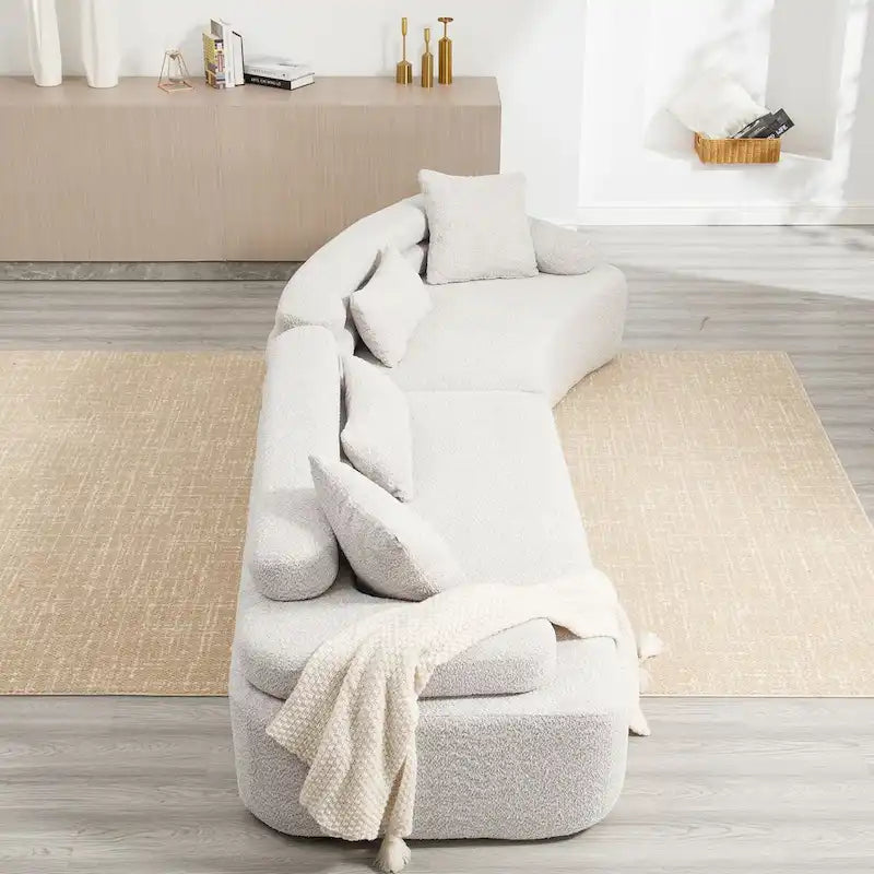 Canapé d'angle rembourré 4 places en tissu bouclé moderne avec 4 oreillers