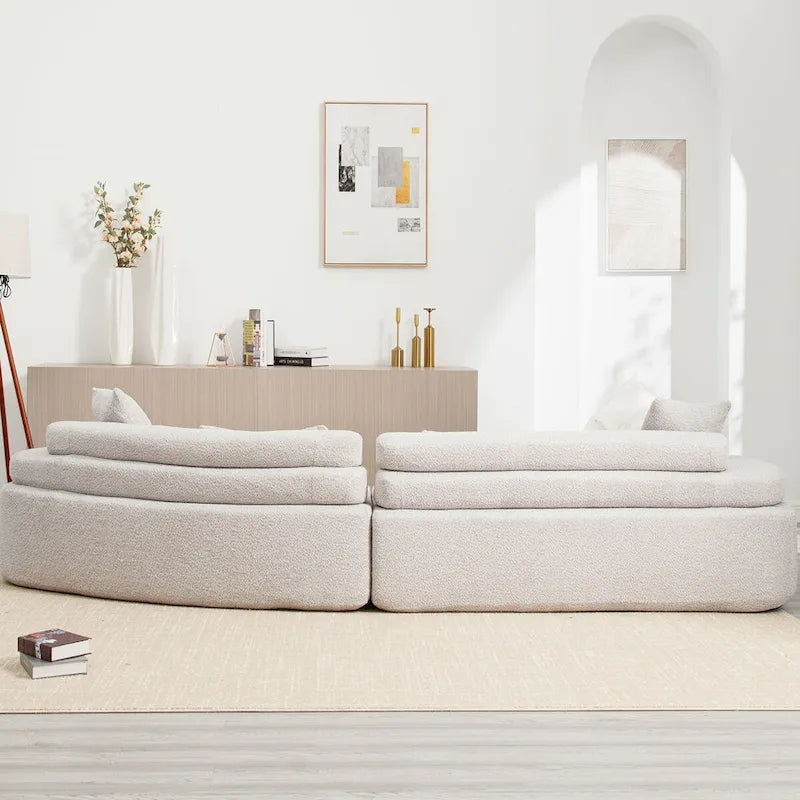 Canapé d'angle rembourré 4 places en tissu bouclé moderne avec 4 oreillers