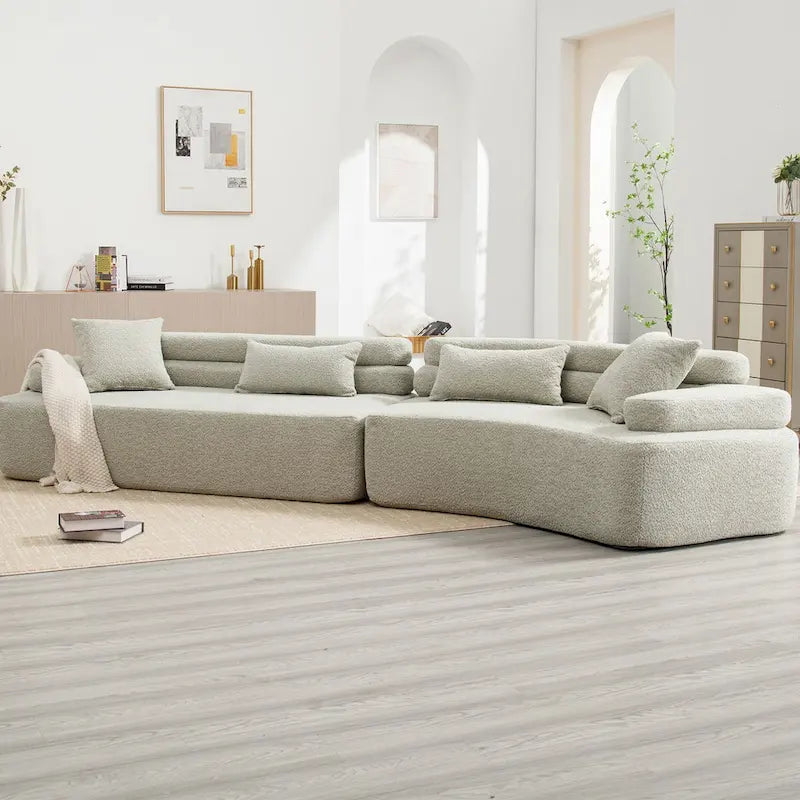 Canapé d'angle rembourré 4 places en tissu bouclé moderne avec 4 oreillers