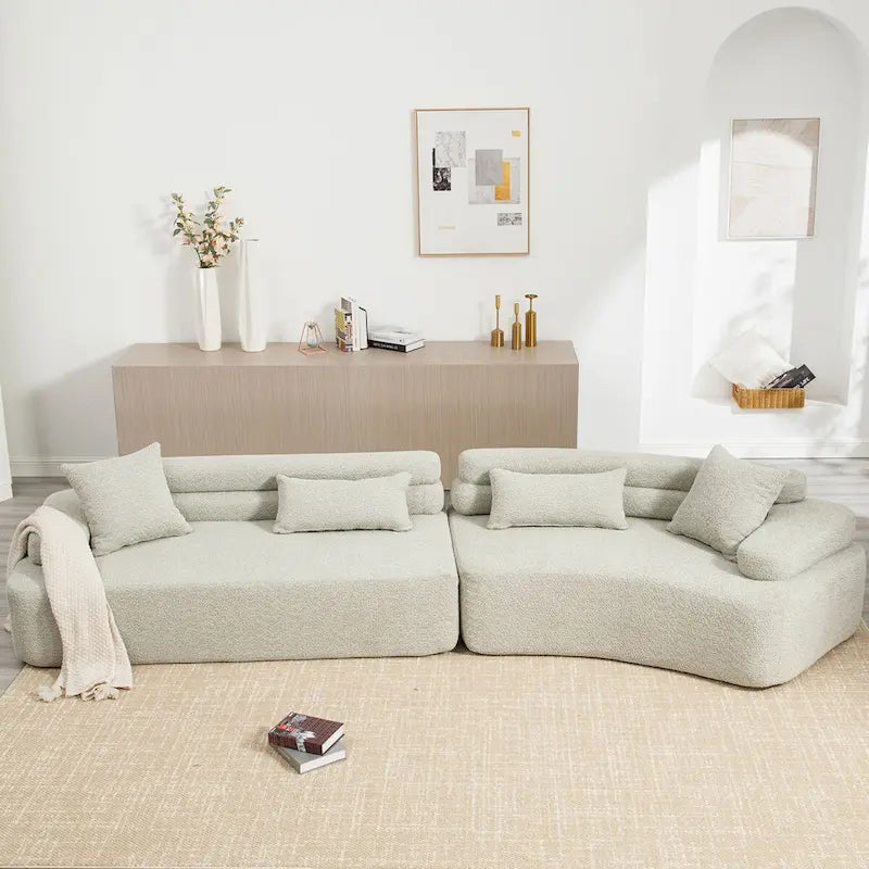 Canapé d'angle rembourré 4 places en tissu bouclé moderne avec 4 oreillers
