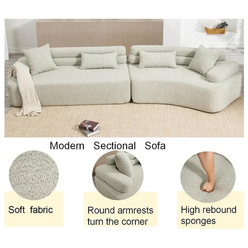 Canapé d'angle rembourré 4 places en tissu bouclé moderne avec 4 oreillers