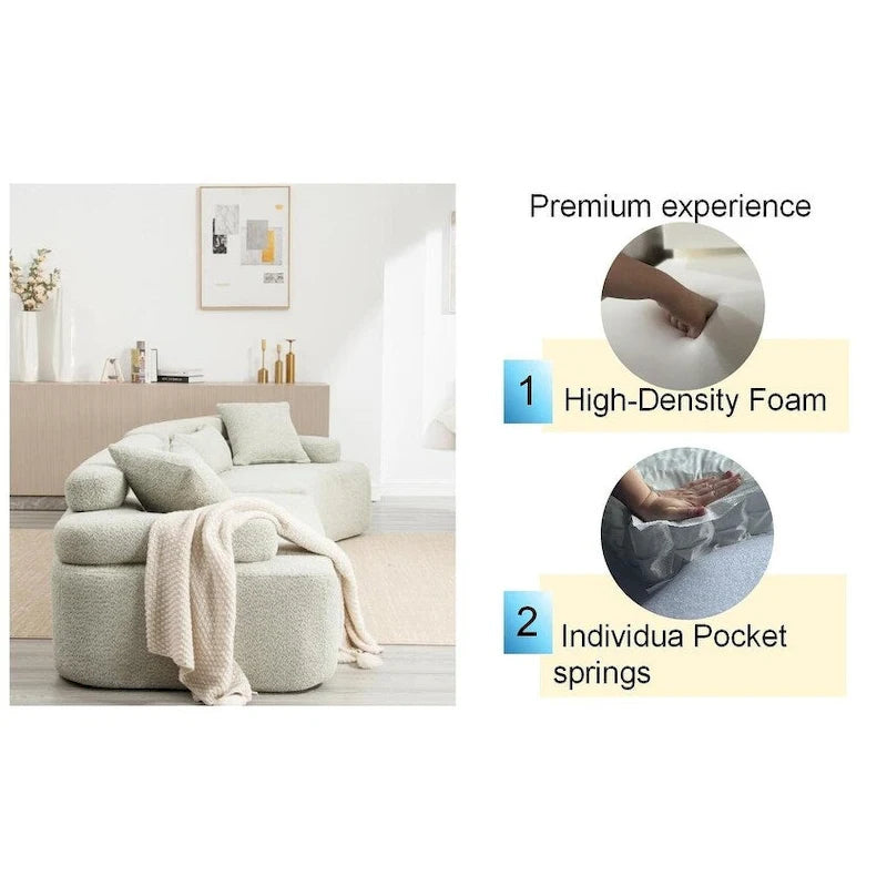 Canapé d'angle rembourré 4 places en tissu bouclé moderne avec 4 oreillers