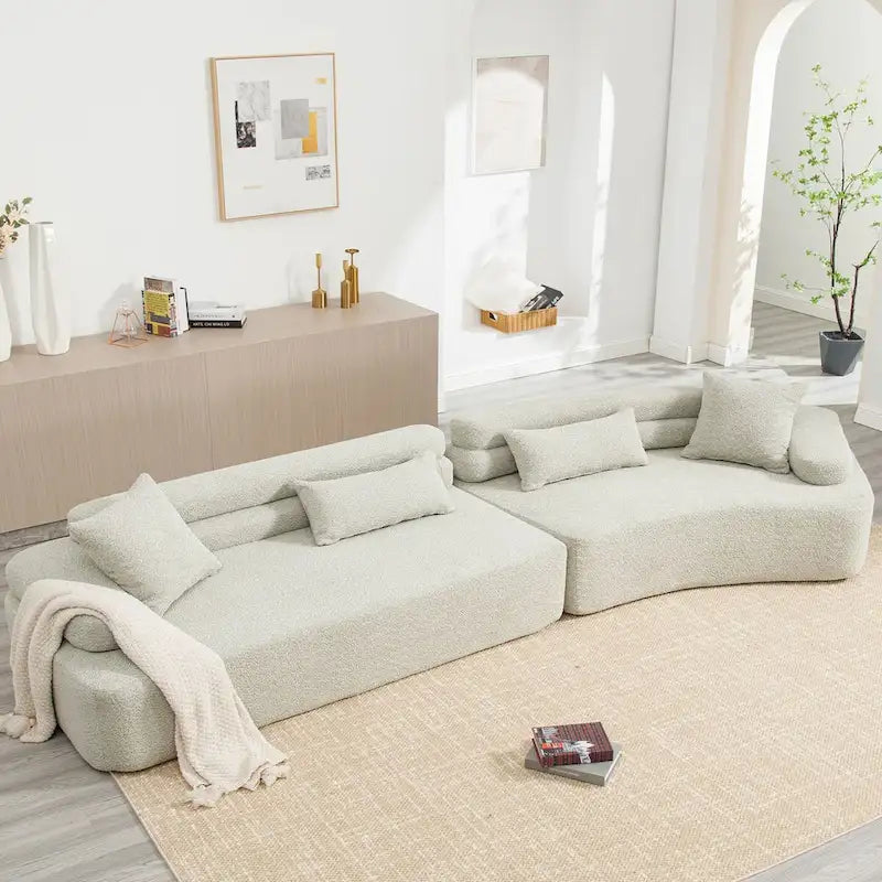 Canapé d'angle rembourré 4 places en tissu bouclé moderne avec 4 oreillers