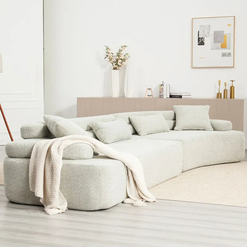 Canapé d'angle rembourré 4 places en tissu bouclé moderne avec 4 oreillers