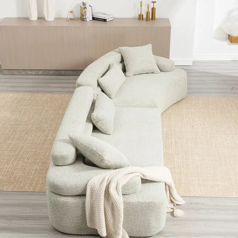 Canapé d'angle rembourré 4 places en tissu bouclé moderne avec 4 oreillers