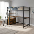 Black Twin Size Metal Wood Loft Bed with Desk, Drawers, and USB