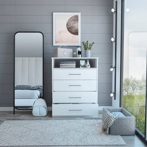 TUHOME Continental Dresser with 4 Drawers and Metal Hardware