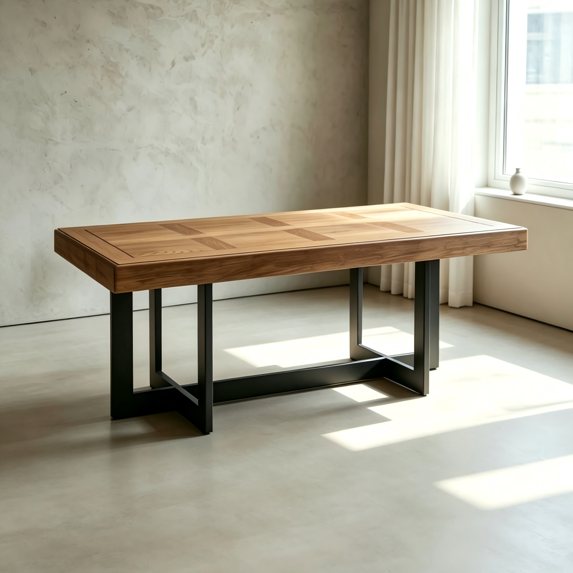 52 Wide Coffee Table with Metal Base, Rustic Dune