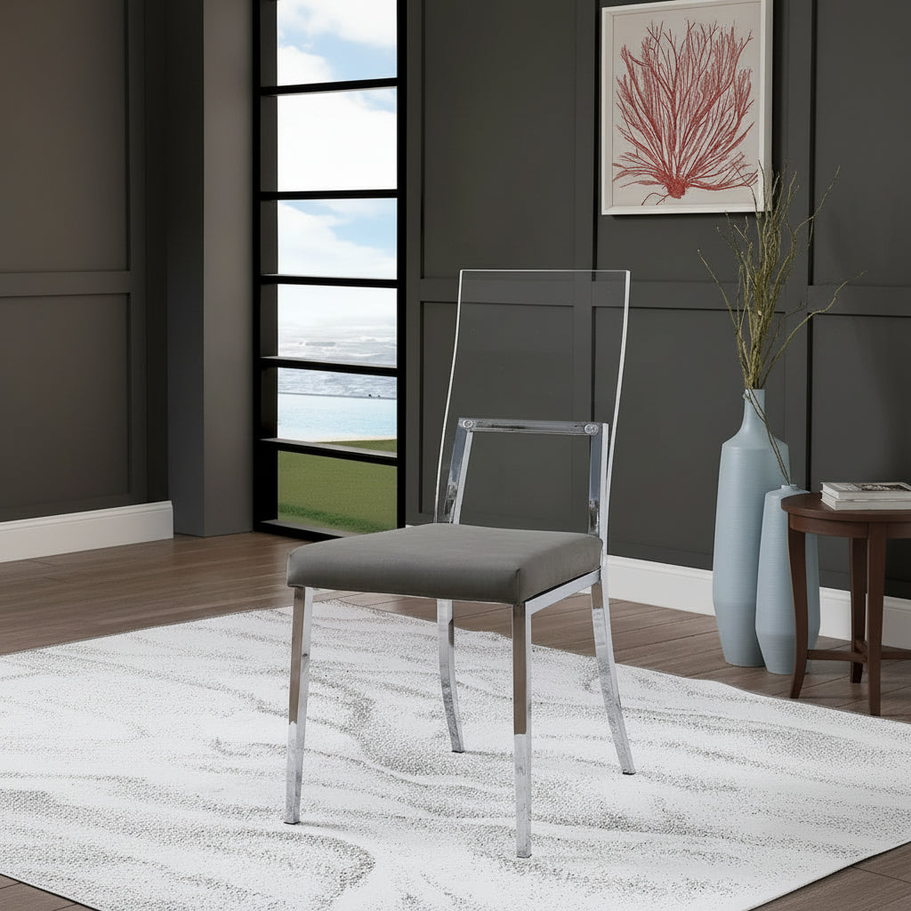 Set of 2 Acrylic and Leatherette and Metal Dining Chairs