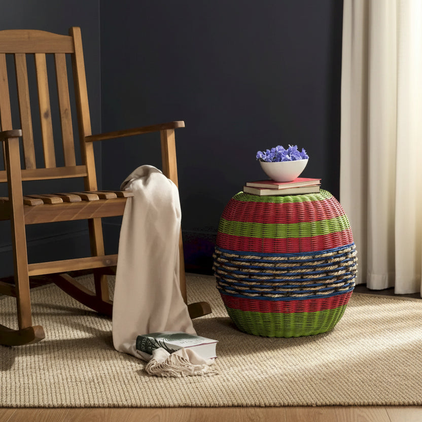 SAFAVIEH Kiriko Multi Wicker Rattan Barrel Stool - 18 x 18 x 18 - 18Wx18Dx18H